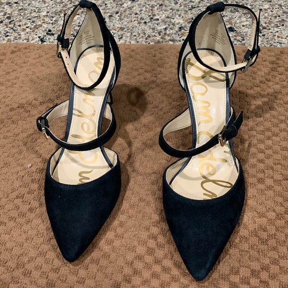 Sam Edelman Shoes - Sam Edelman Black Suede Pointed Double-Ankle Strap Heels